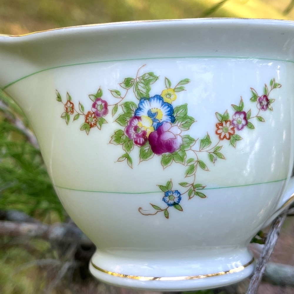 KONGO China STS Japan Floral Creamer Green Swirl Tan Border RARE Collectible - Picture 5 of 16